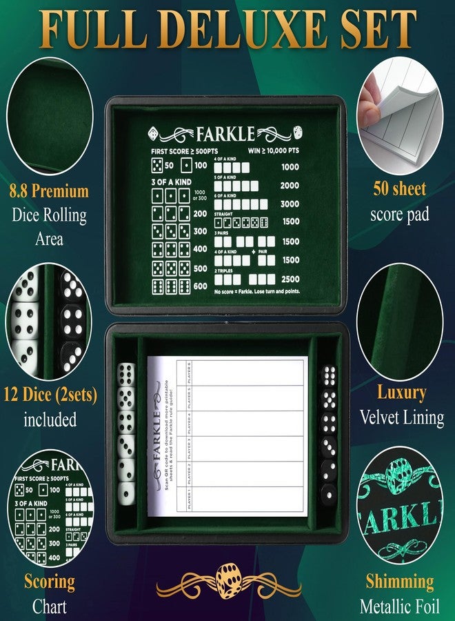 Soar Forge Deluxe Farkle Dice Tray and Storage - Elegant Faux Leather Travel Case with Score Sheets, 2 Sets of Dice & Velvet Lined Rolling Arena for Many Classic Games (Emerald Green) - Image 2